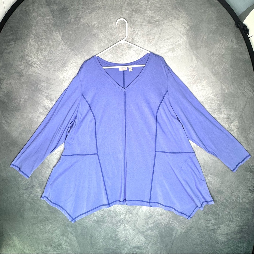 Logo Lori Goldstein Cotton Modal Seamed Tunic Top V Neck 4X Asymmetrical Hem
